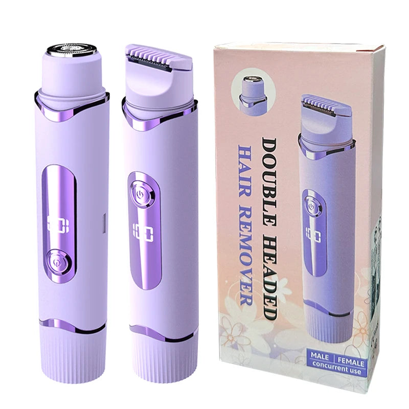 Dual-Purpose Female Hair Trimmer 2-IN-1 Electric Shaver & Hair Clipper for Women Facial Leg Bikini Body Painless Hair Remover
