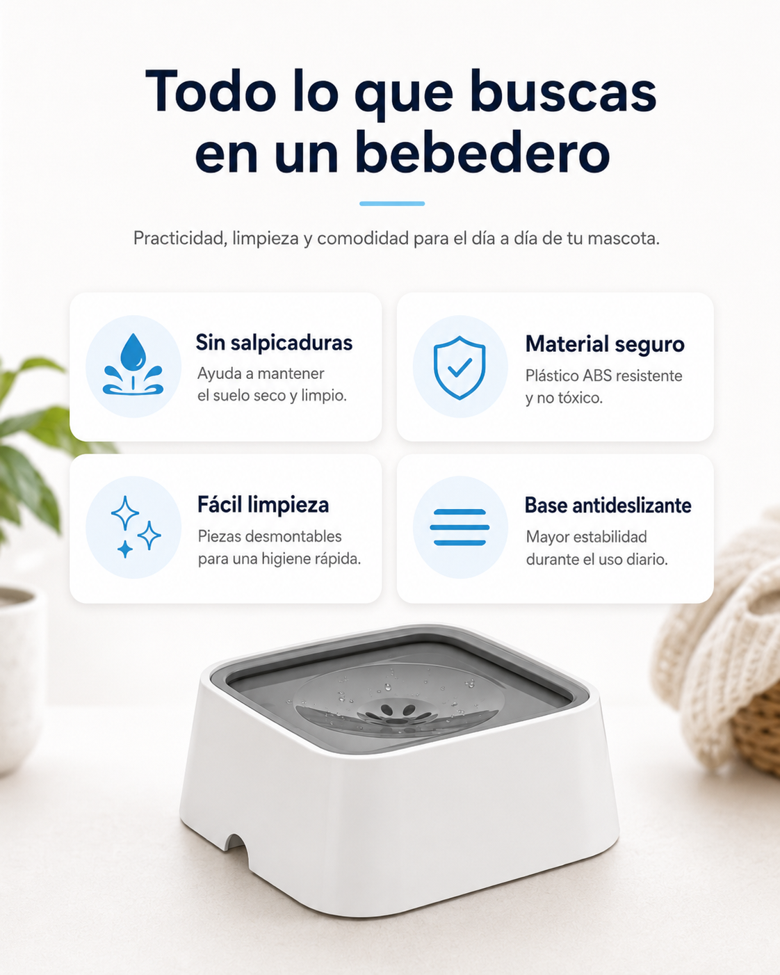 Bebedero Antiderrames AquaCalm™ para Perros y Gatos