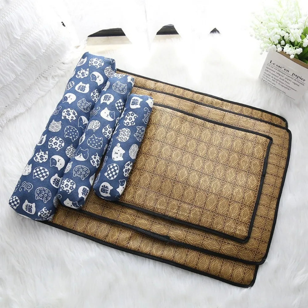 Safe Cute Print Pet Cooling Mats Washable Foldable Dog Cooling Mat Breathable with Pillow Pet Sleeping Pad Indoor