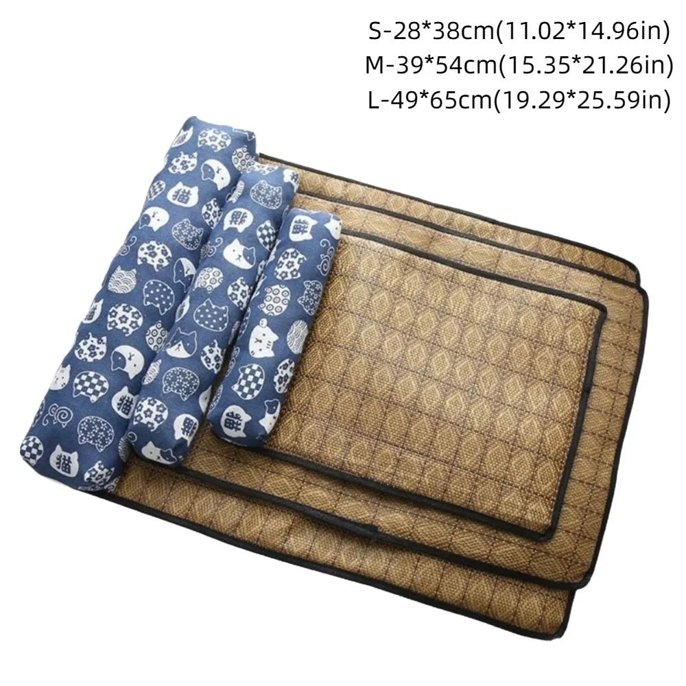 Safe Cute Print Pet Cooling Mats Washable Foldable Dog Cooling Mat Breathable with Pillow Pet Sleeping Pad Indoor