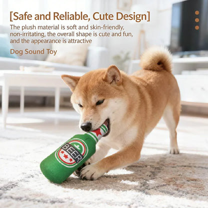 Simulated Beer Bottle Plush Dog Toy with Squeaky BB Sound Interactive Bite Resistant Pet Toy for Teeth Cleaning And Molar Relief