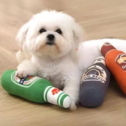 Simulated Beer Bottle Plush Dog Toy with Squeaky BB Sound Interactive Bite Resistant Pet Toy for Teeth Cleaning And Molar Relief