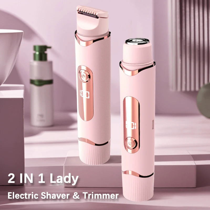 Dual-Purpose Female Hair Trimmer 2-IN-1 Electric Shaver & Hair Clipper for Women Facial Leg Bikini Body Painless Hair Remover