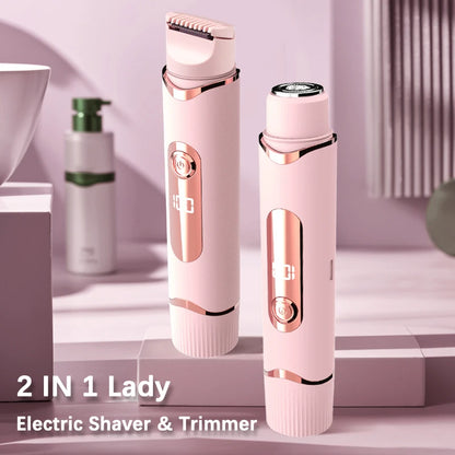 Dual-Purpose Female Hair Trimmer 2-IN-1 Electric Shaver & Hair Clipper for Women Facial Leg Bikini Body Painless Hair Remover