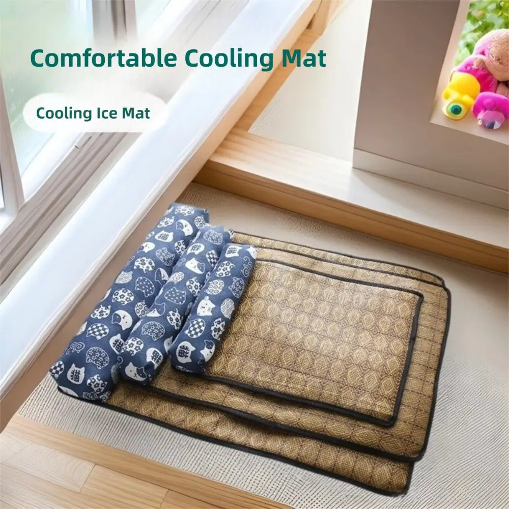 Safe Cute Print Pet Cooling Mats Washable Foldable Dog Cooling Mat Breathable with Pillow Pet Sleeping Pad Indoor