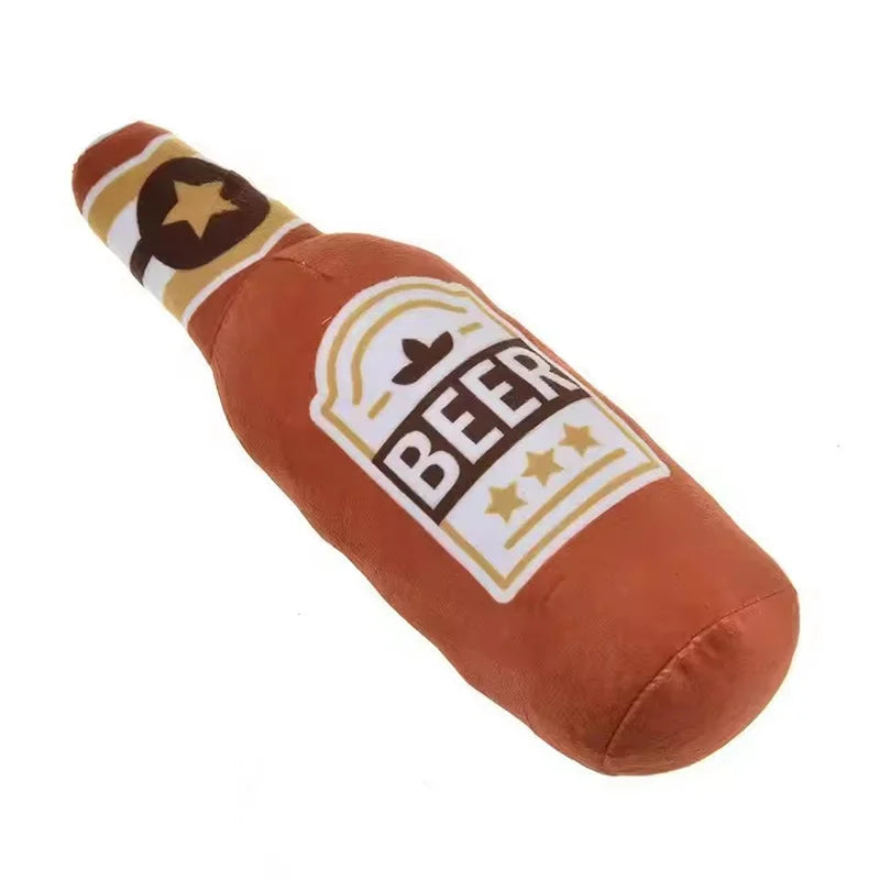 Simulated Beer Bottle Plush Dog Toy with Squeaky BB Sound Interactive Bite Resistant Pet Toy for Teeth Cleaning And Molar Relief