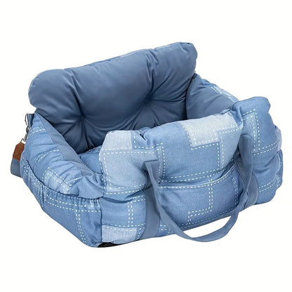 Dog Car Seat with Safety Belt - Non-Slip Pet Car Bed for Small Dogs, Washable Travel Carrier with Secure Straps for Safe Car