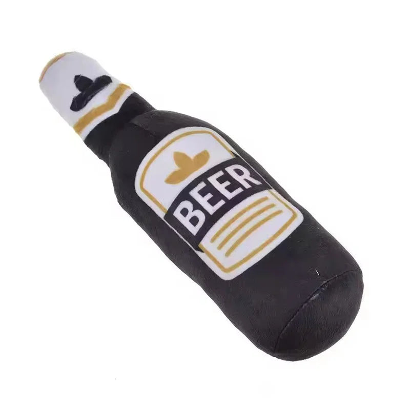 Simulated Beer Bottle Plush Dog Toy with Squeaky BB Sound Interactive Bite Resistant Pet Toy for Teeth Cleaning And Molar Relief