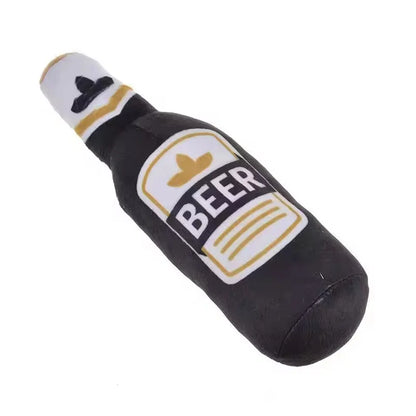 Simulated Beer Bottle Plush Dog Toy with Squeaky BB Sound Interactive Bite Resistant Pet Toy for Teeth Cleaning And Molar Relief