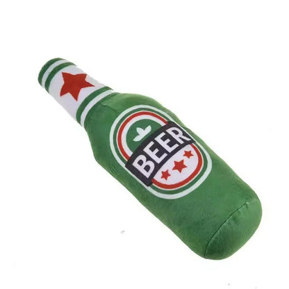 Simulated Beer Bottle Plush Dog Toy with Squeaky BB Sound Interactive Bite Resistant Pet Toy for Teeth Cleaning And Molar Relief