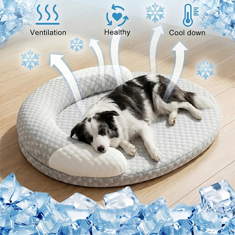 Cooling Dog Bed Summer Ice Silk Cat Mat Oval Pet Nest Breathable Heat Dissipation Cooling Pad for Small Medium Large Dogs Cats