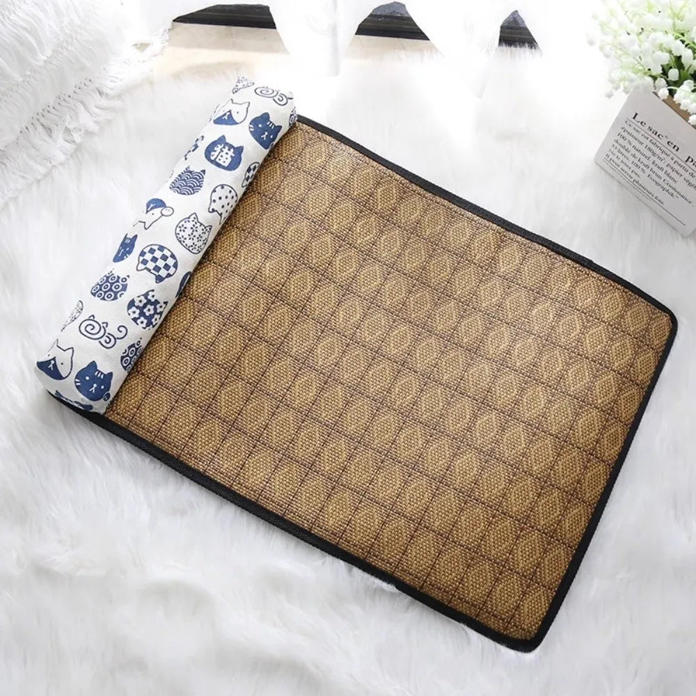 Safe Cute Print Pet Cooling Mats Washable Foldable Dog Cooling Mat Breathable with Pillow Pet Sleeping Pad Indoor